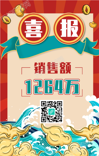 销售喜报喜庆手绘手机海报