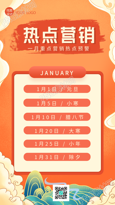 一月重点营销热点预警涂鸦海报