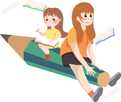 卡通手绘骑着铅笔飞行的女孩素材