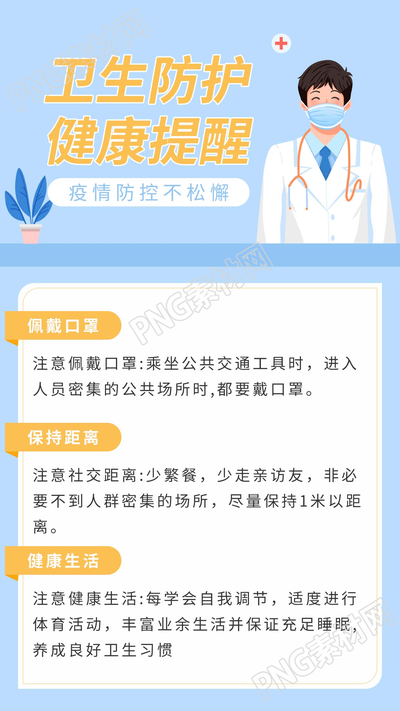 卡通手绘医生疫情防控建议卫生防护健康提醒手机海报