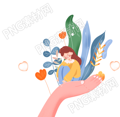 插画扁平风坐在掌心上女孩人物图片素材