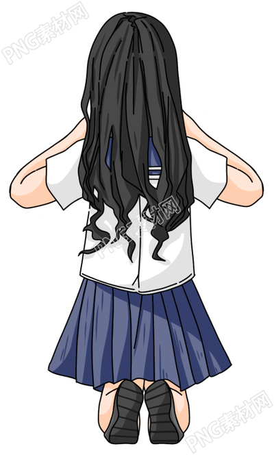 手绘卡通学校校园女生学生校服背对捉迷藏玩游戏免抠人物素材