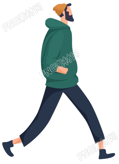 時(shí)尚手繪男孩休閑風(fēng)格深色連帽衫走路透明png免摳素材