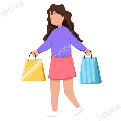 卡通手绘女生购物图片免抠png素材