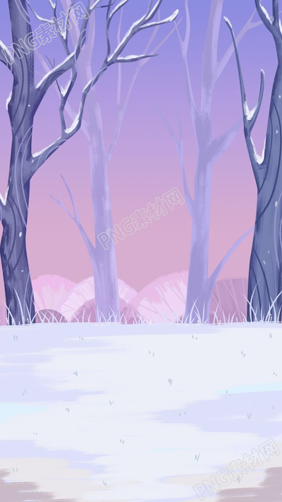 手繪插畫雪地森林冬季風景夢幻背景圖片素材