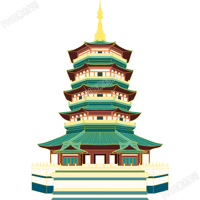 卡通手绘国潮建筑宝塔图片免抠png素材