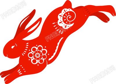 卡通手绘跳跃兔子剪纸图片免抠png素材