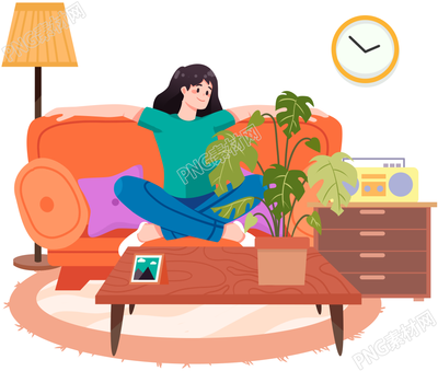 卡通手绘女生沙发休闲免抠png素材