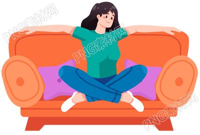 卡通手繪坐在沙發(fā)上的女孩免摳png素材