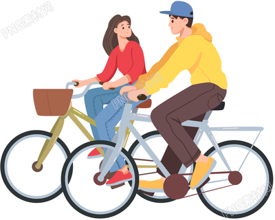 卡通手绘骑自行车男女免抠png素材