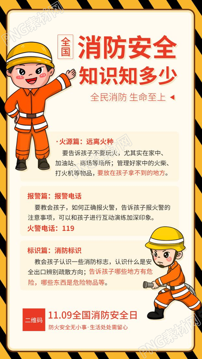 卡通手绘消防安全知道宣传手机海报