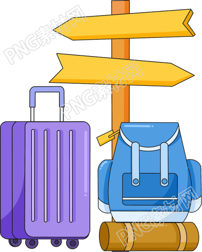 卡通手绘旅行行李摆放路标指示牌矢量图片素材