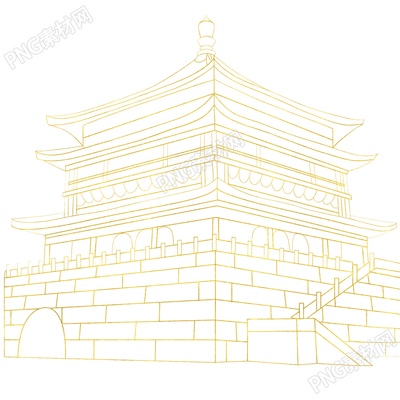 国潮金色线条古代建筑png图片素材