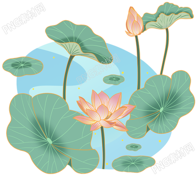 绿色卡通荷花荷叶池塘免抠素材