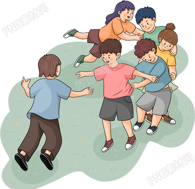 卡通插画玩老鹰捉小鸡游戏的学生图片素材