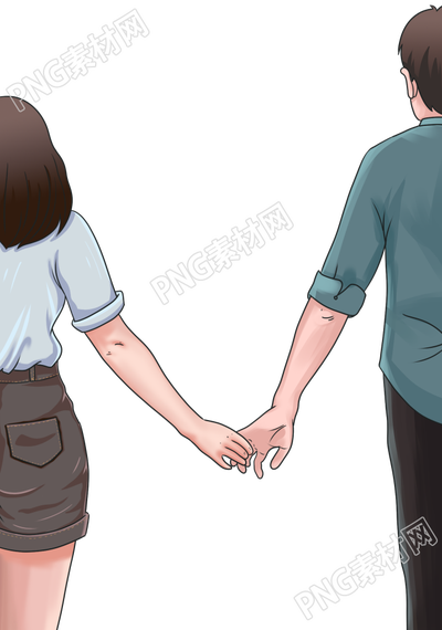 手绘温馨男女牵手图片素材