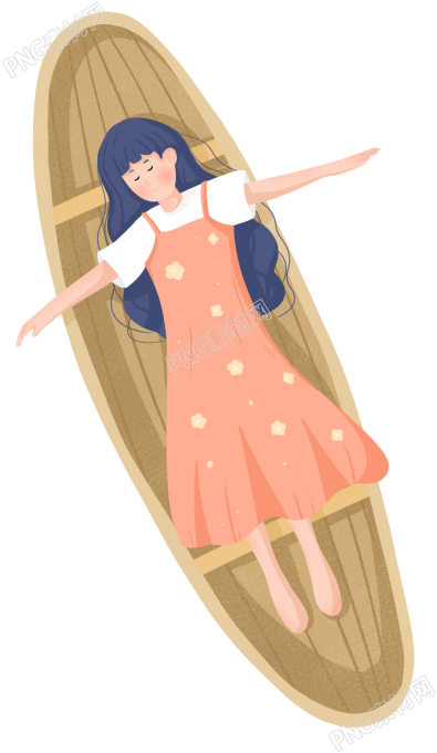 手绘躺在船上的女孩人物素材