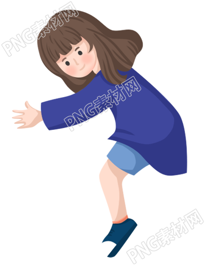 手绘抱东西的蓝色衣服小女孩人物素材