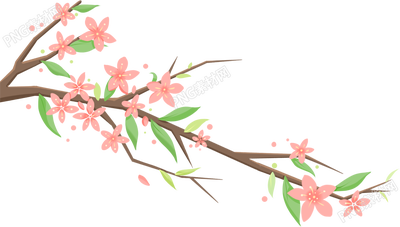 春季手绘粉色花枝图片免抠素材