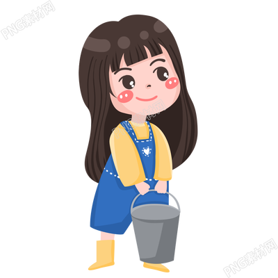 手绘提水桶女孩人物素材