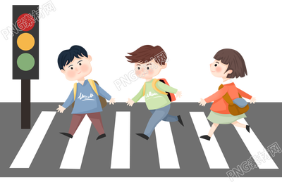 卡通手绘小学生过马路安全出行