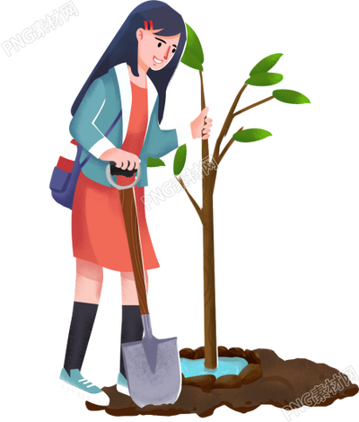 卡通手绘植树节植树女孩人物