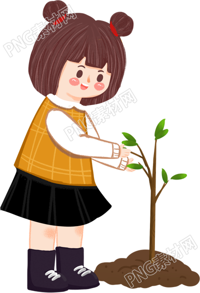 卡通手绘植树节种树小女孩