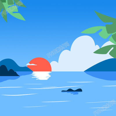 自然天气小清新海洋手绘背景插画素材