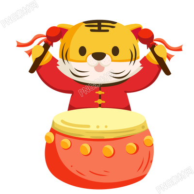 卡通手绘老虎打鼓素材
