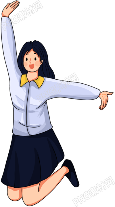 卡通手绘跳起来的女孩人物素材