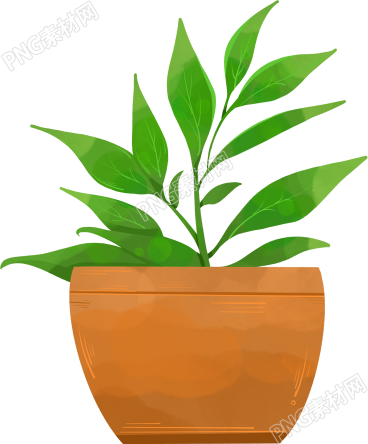 卡通绿色手绘植物盆栽