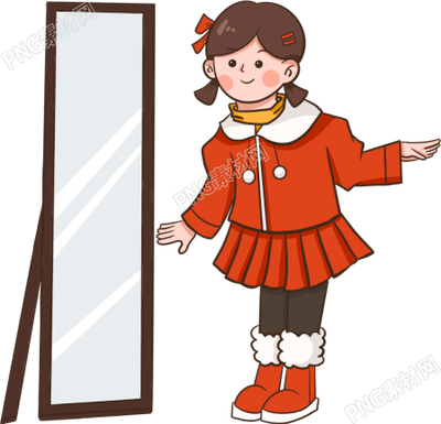 照镜子的卡通女孩素材