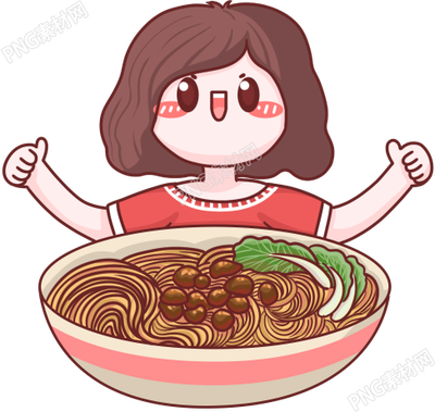 卡通手绘吃饭的女孩人物素材