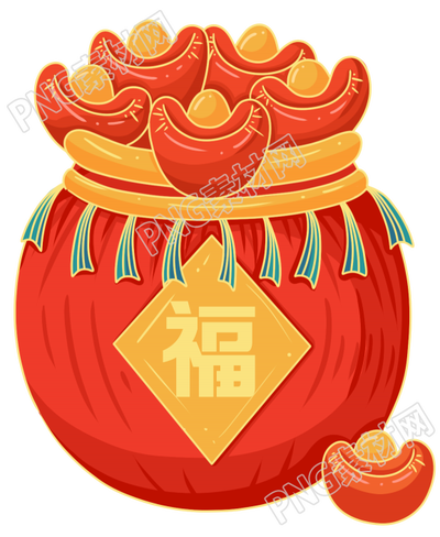 手绘春节虎年福袋插画素材
