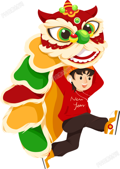 手绘传统习俗舞狮男生素材