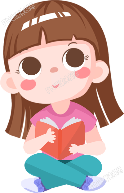 手绘正在读书的小女孩素材