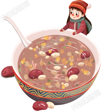 腊八粥和小女孩素材