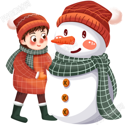 雪天小孩堆雪人素材