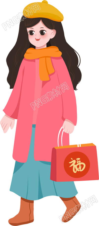 春节提礼物拜年的成年女生人物素材