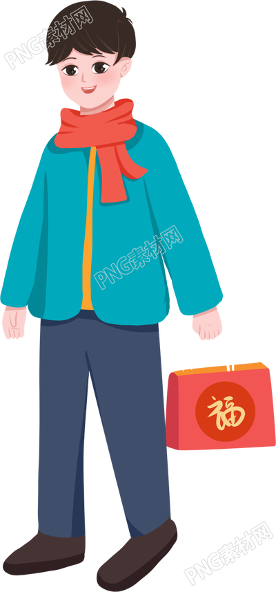 春节提礼物拜年的成年男生素材