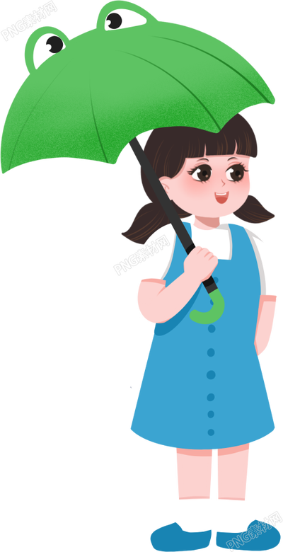 撑青蛙伞的可爱女孩素材