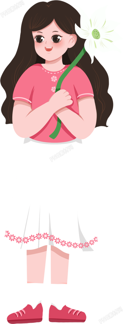 手绘温柔手拿花的女生