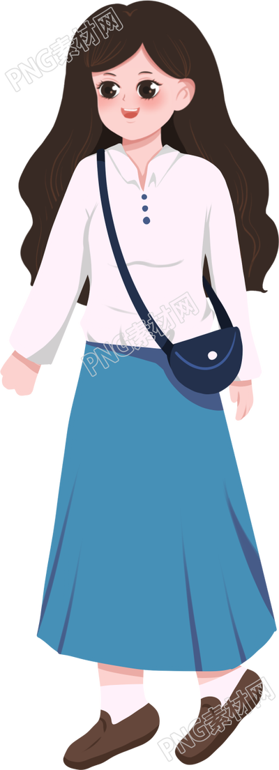 背斜挎包长发女生出游
