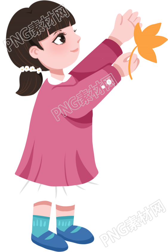秋天小女孩手拿枫叶