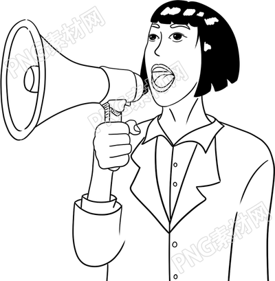 黑白漫画风手拿喇叭呐喊的人