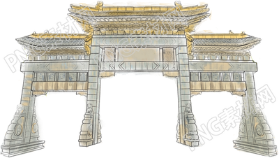 手绘高楼古建筑素材