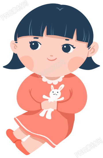 短发女孩拿兔子玩偶