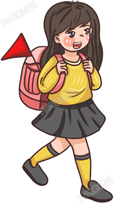 长发女学生背着红旗