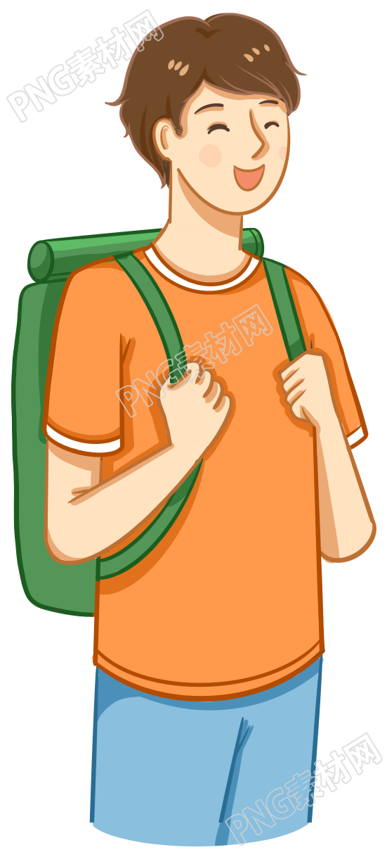 手绘男孩背包学生