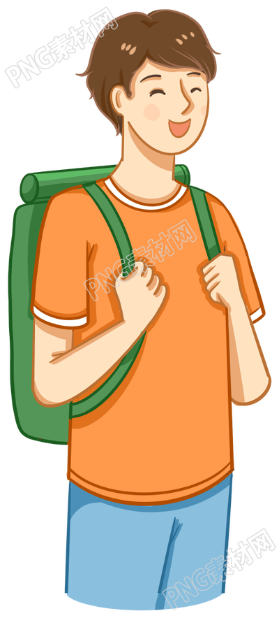 手绘男孩背包学生